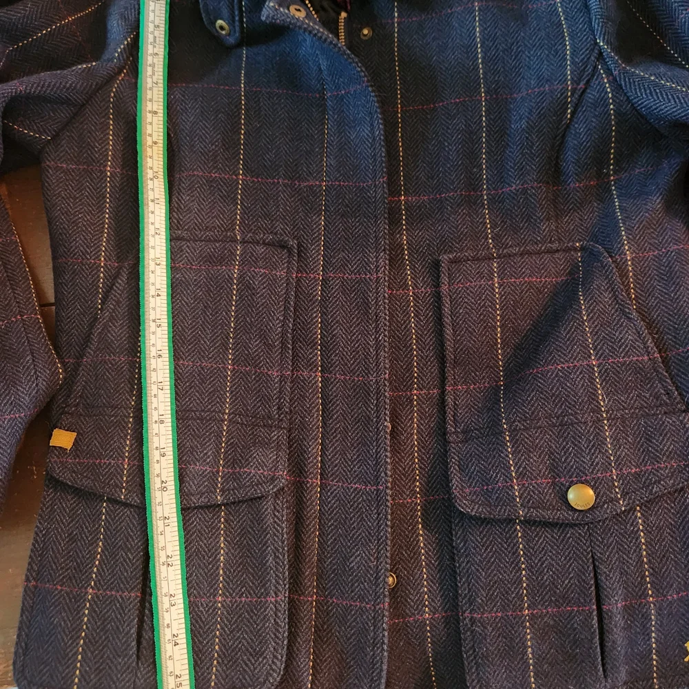 Women's Joules Blue Plaid Herringbone Fieldcoat UK 16/US 12 - Picture 3 of 6